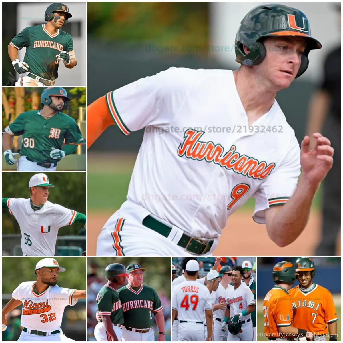 Miami Hurricanes baseball jersey Gage Ziehl 34 AJ Goytia 36 Nick Robert 37 Jason Torres 38 Eric Fernandez 39 Jacoby Long 40 Myles Caba all stitched