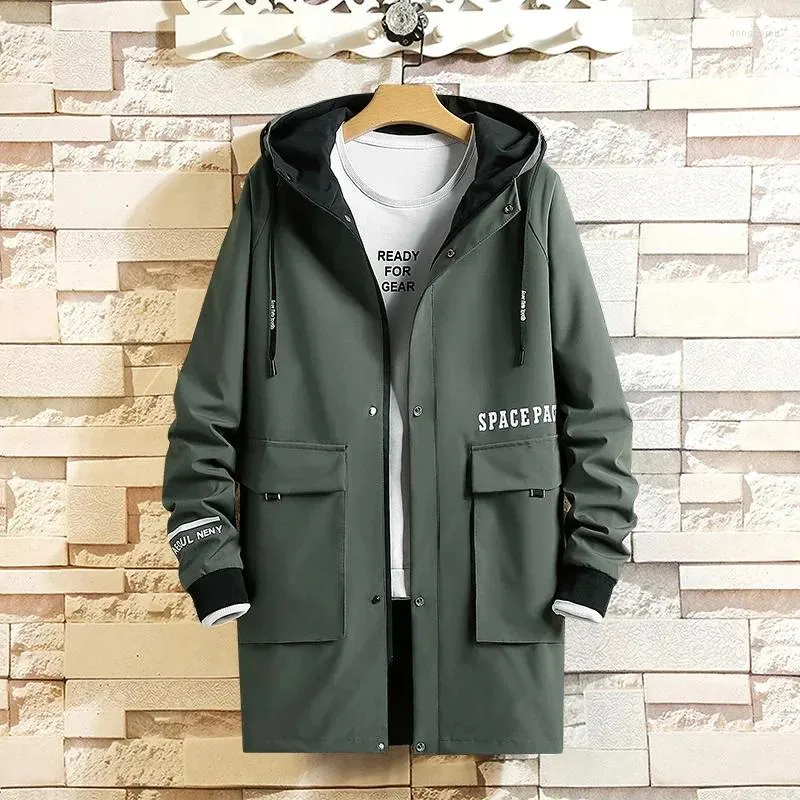 Trench da uomo 2023 Casual giacca a vento verde nero giacche cappotto lungo per abiti primaverili autunnali invernali