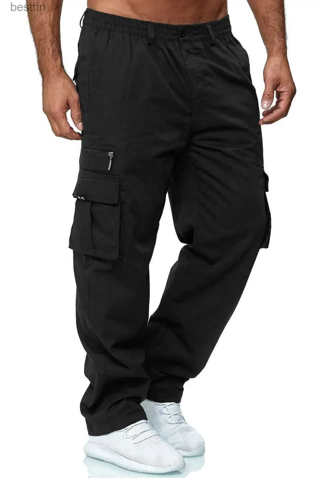 Mäns byxor herrar fashionabla lastbyxor Sommararbete Pants Elastic midja Löst LTI Pocket Casual Pants Outdoor Wear Street Wearl231212