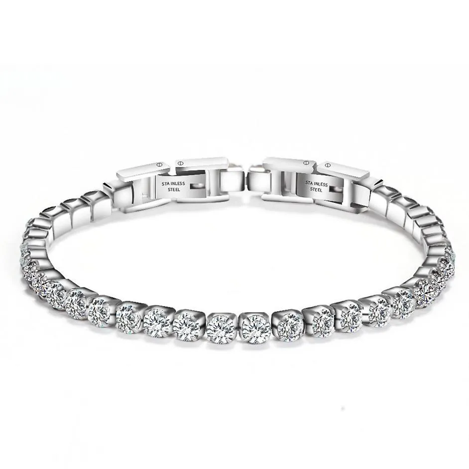 Bracelet de Tennis en acier inoxydable pour femmes, pierres de zircone cubique, cristaux, bijoux Hip Hop 19cm2533