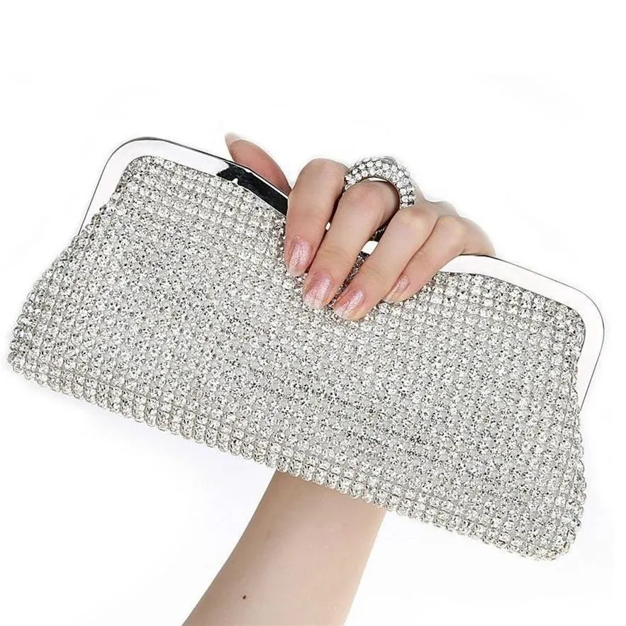 Frauen Abend Clutch Bag Diamant Clutch Female Silber Hochzeitsparty Bankett Schwarz Gold Schulterkette Handtaschen234m