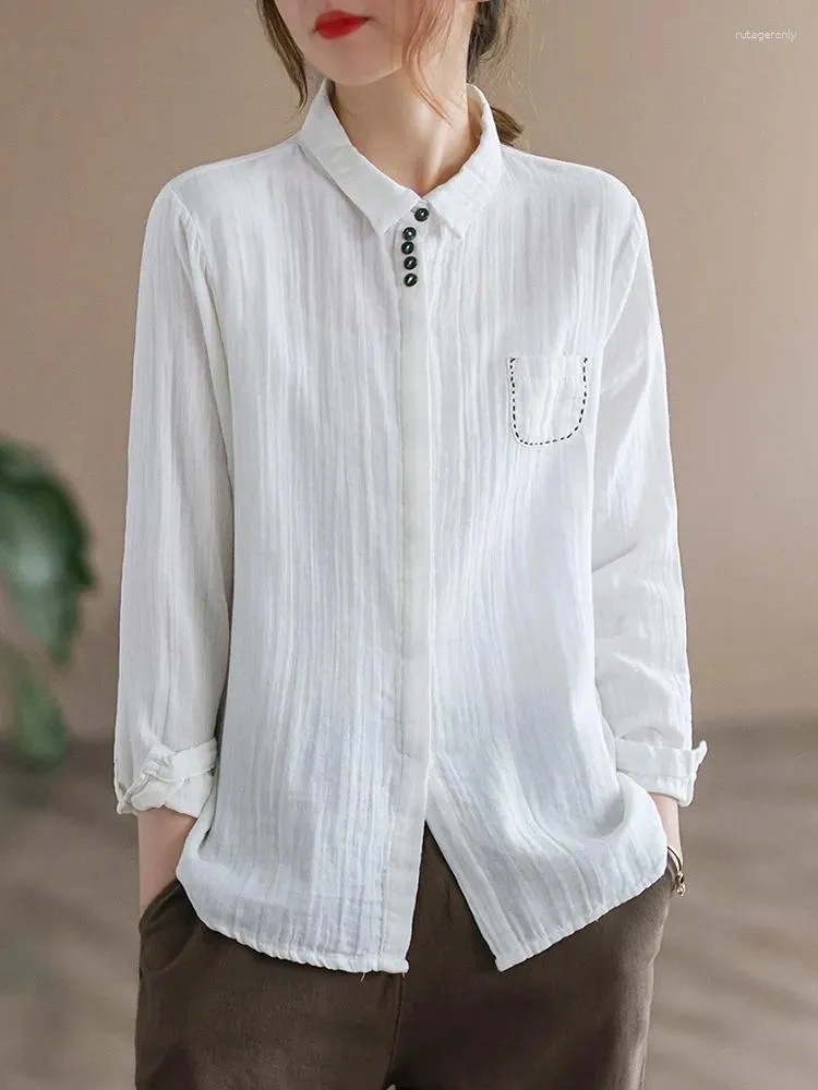 Vintage Womens Cotton Blouses: Long Sleeve Casual Shirts For Spring 2023  Solid Color, Loose Fit From Rutageronly, $19.91