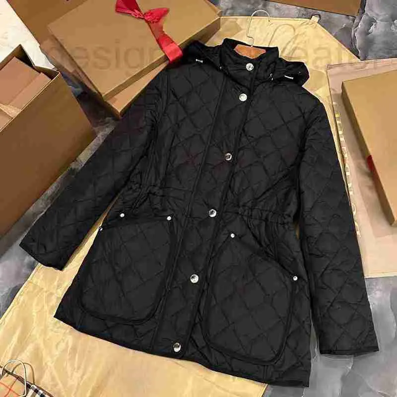 Women's Jackets Designer 2023 Classic Autumn/Winter Style Diamond Quilted Nylon Mid length Cotton Jacket with Waist Wrap 674V