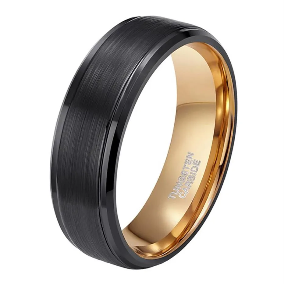 Somen Ring Mannen 8mm Zwart Wolfraamcarbide Ring Geborsteld Goud Inlay Mannelijke Vintage Wedding Band Verlovingsringen anillos hombre Y1128196W