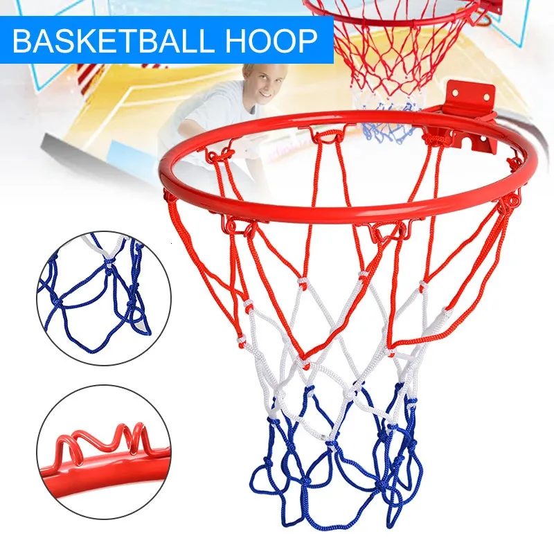 Balls 32cm Wall Mounted Basketball Ring Hoop Netting Metal Hanging Basket Basket-ball Wall Rim Net with Screws Indoor Outdoor Sport 231212