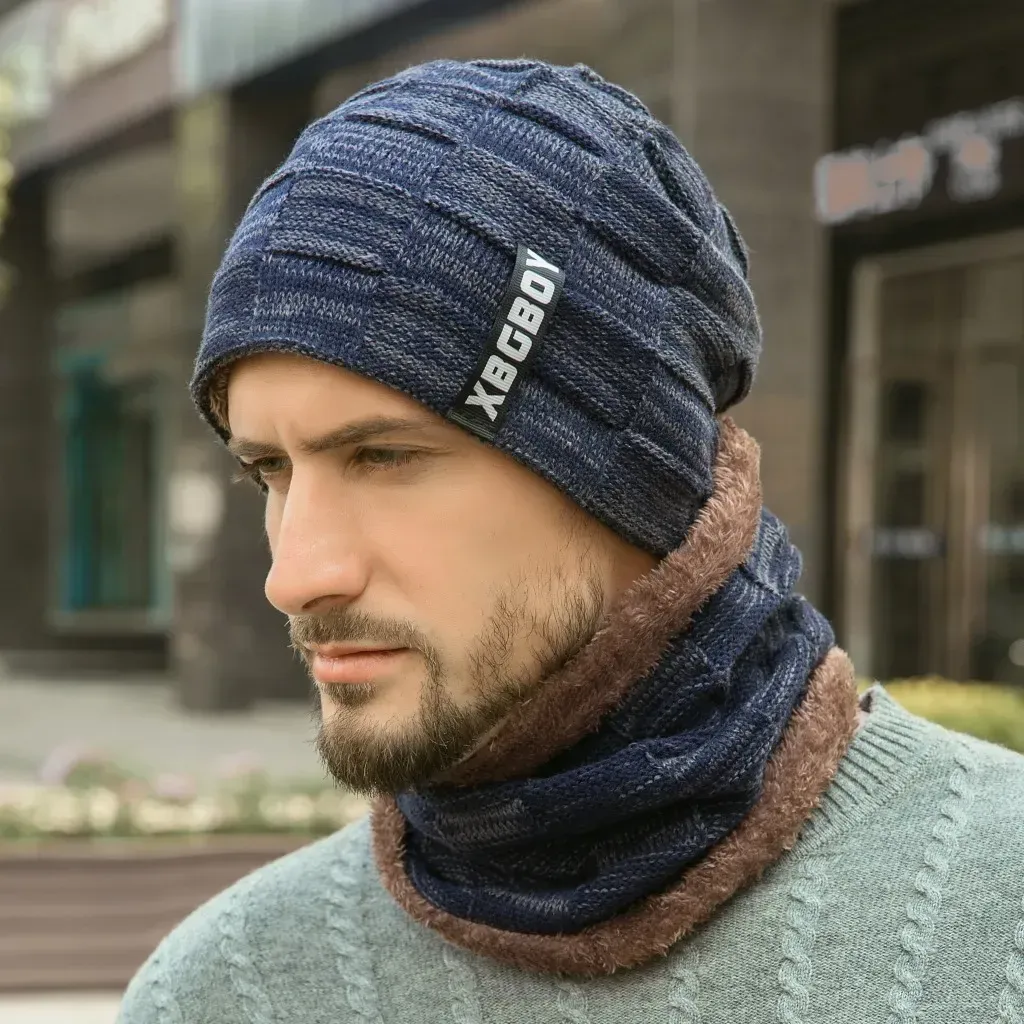 Chapéu de inverno manga chapéu babador terno com lã espessada chapéu de lã para homens Europa e Estados Unidos outono e inverno chapéu de malha masculino