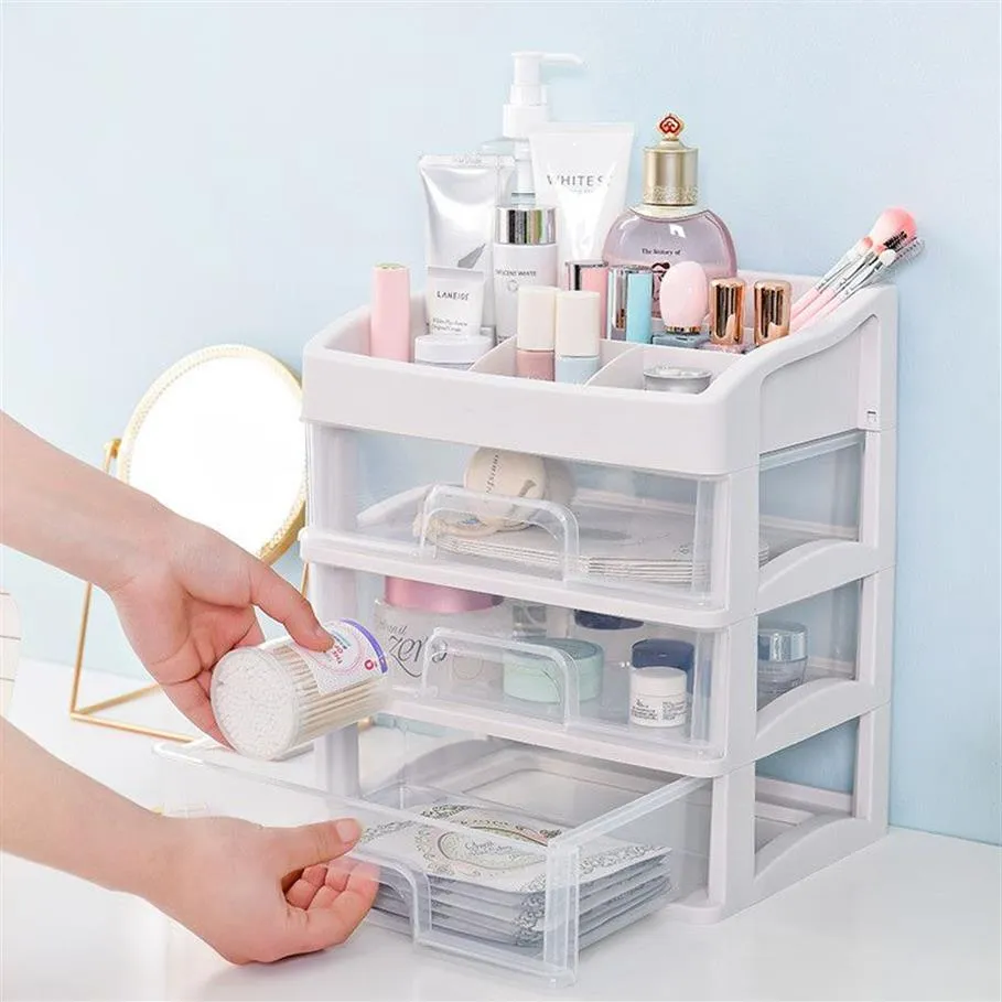 Organizzatore di trucco in plastica Cassetto cosmetico Scatola di immagazzinaggio di trucco Contenitore Cofanetto per unghie Supporto per desktop Custodia per articoli vari Strumenti di perline294V