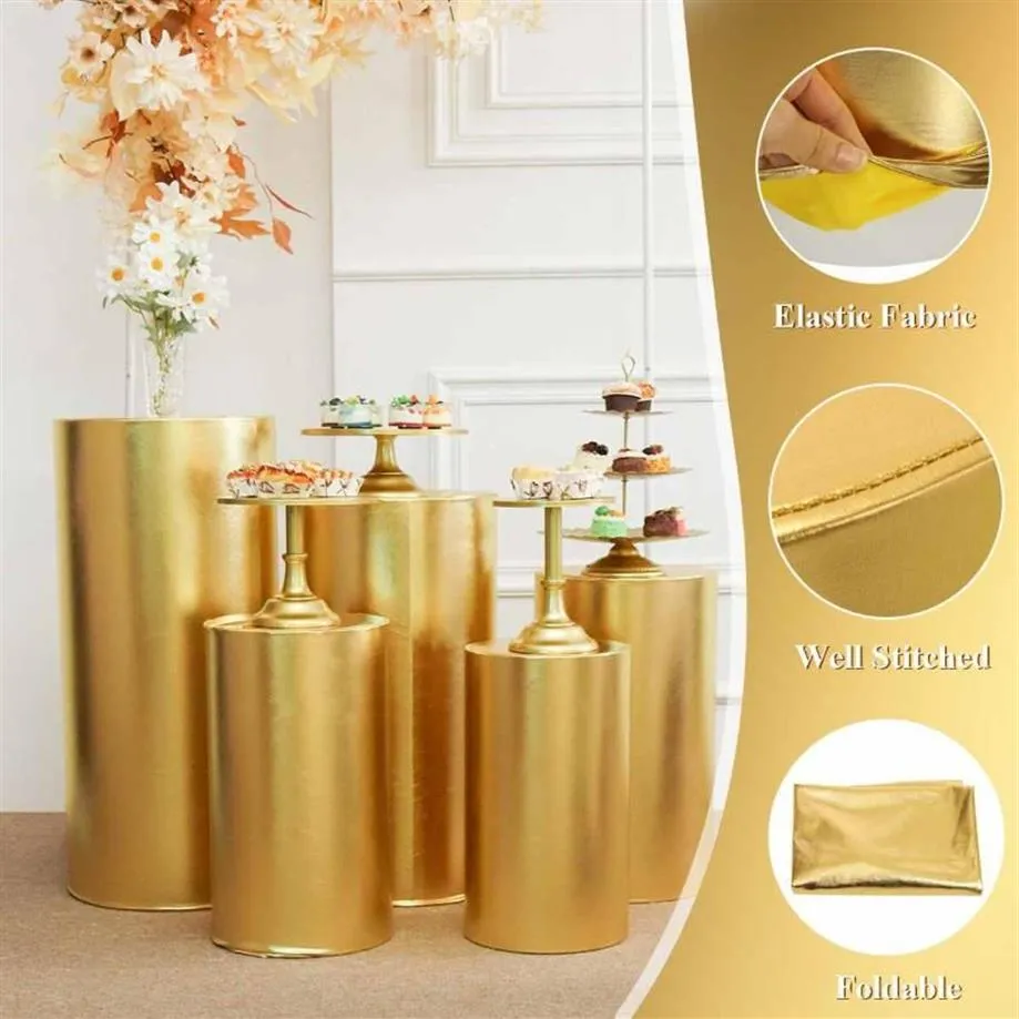 Decoração de festa 5 pcs produtos de ouro redondo cilindro capa pedestal exibição arte decoração plinths pilares para decorações de casamento diy ho281k