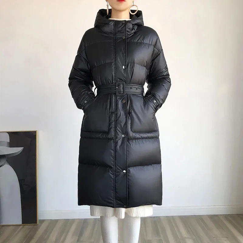 Women S Down Parkas Winter Jackets Modna długość koronka Up Slim Slim Coats Eleganckie kobiety grube ciepłe odzież wierzchnią 231212