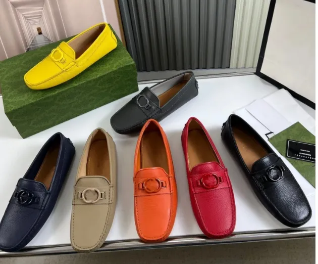 Luxe Designer Heren Loafers Geel Blauw Oranje Mocassins Italiaanse Slip Heren Jurk Schoenen Origineel Man Kantoor Feest Bruiloft Drive Casual