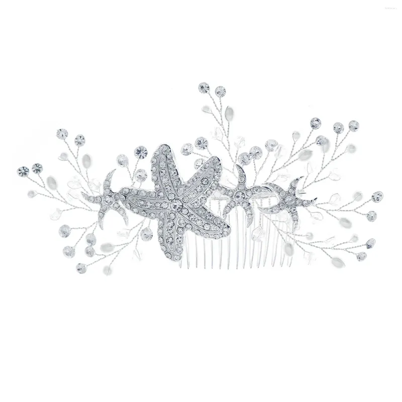 Hair Clips Wedding Sliver Starfish Comb Pearl Styling Tool Accessories With Crystals For Princess Party Favors