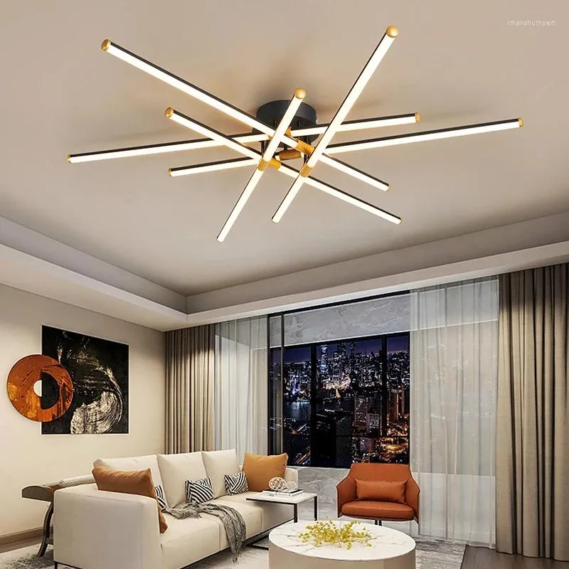 Lustres modernos estilo simples LED candelabro para sala de estar quarto jantar estudo lâmpada preto ouro design controle remoto luz de teto