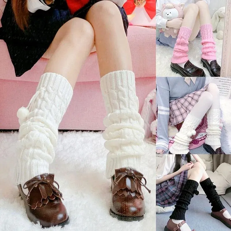 Women Socks Winter Lolita Cute Flared Knitted Long Warmers Foot Cover Warmer Leg Kawai Jk Autumn Calf Gaiters Sweet Legwarmers