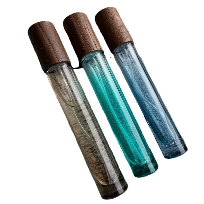 Luxuriöse 10-ml-Parfümflaschen aus Glas, blau, grün, braun, Farbpresse, Sprühflaschen mit Duft, ätherisches Öl, leere, nachfüllbare Flaschen