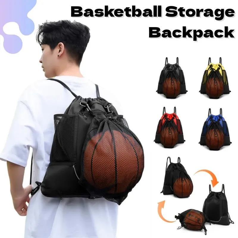 Outdoor-Taschen Tragbarer Basketball-Rucksack, multifunktionale Sport-Kordelzug-Umhängetasche, Outdoor-Sport, Fußball, Volleyball, Aufbewahrung, Netztasche 231212