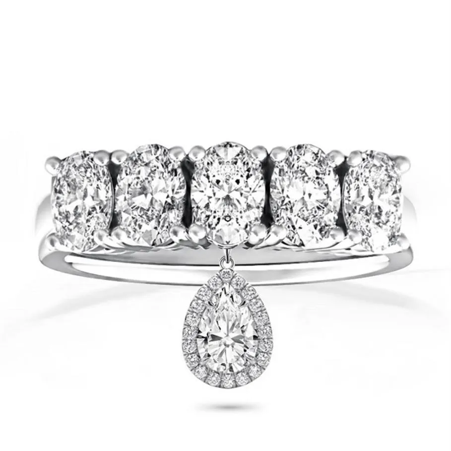 Choucong marca anéis de casamento jóias de luxo 925 prata esterlina meia eternidade corte oval branco topázio cz diamante pedras preciosas com pêra 290g