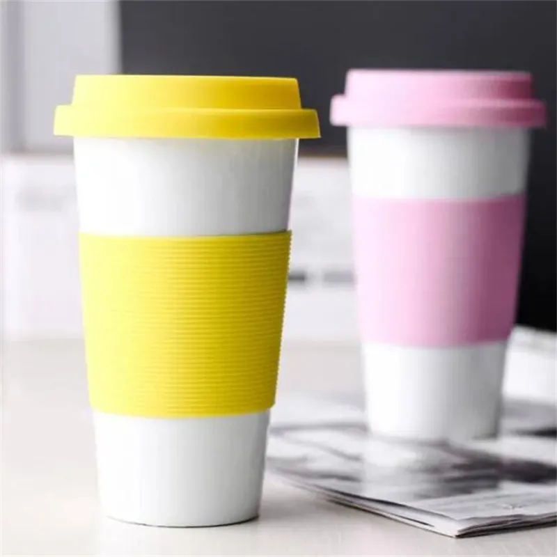 Tasse en céramique anti-repassage en Silicone, tasses en céramique avec couvercles pour café, lait, thé, bouteilles d'eau, pour la maison et la voiture