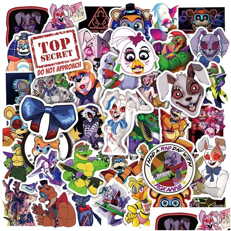 Other Decorative Stickers 50Pcs Fnaf Security Breach Cartoon Horror Game Iti Stickers For Skateboards Laptop Lage Diy Kids Phone Gift Dhuez