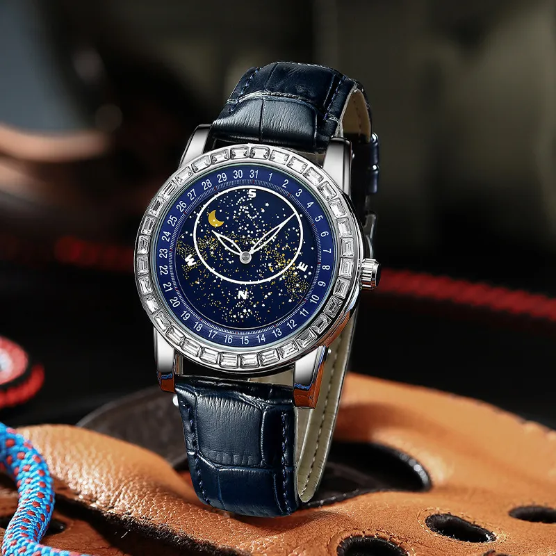 Relógio céu estrelado relógios de alta qualidade moda masculina relógio não mecânico relógio à prova d'água