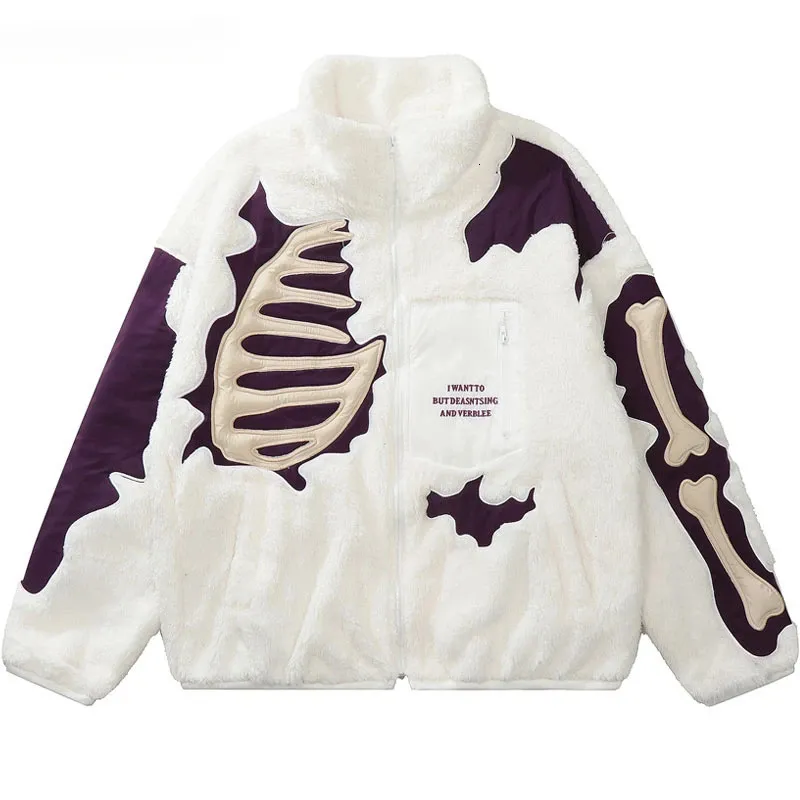 Skull Jackets Hip Hop Fleece Jacket: Womens Embroidered Skeleton