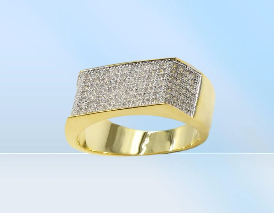Размер 810 Потрясающие роскошные ювелирные изделия Стерлингового серебра 925 пробыЗолотое паве Белый сапфир CZ с бриллиантами и драгоценными камнями Обручальное кольцо для мужчин4337454