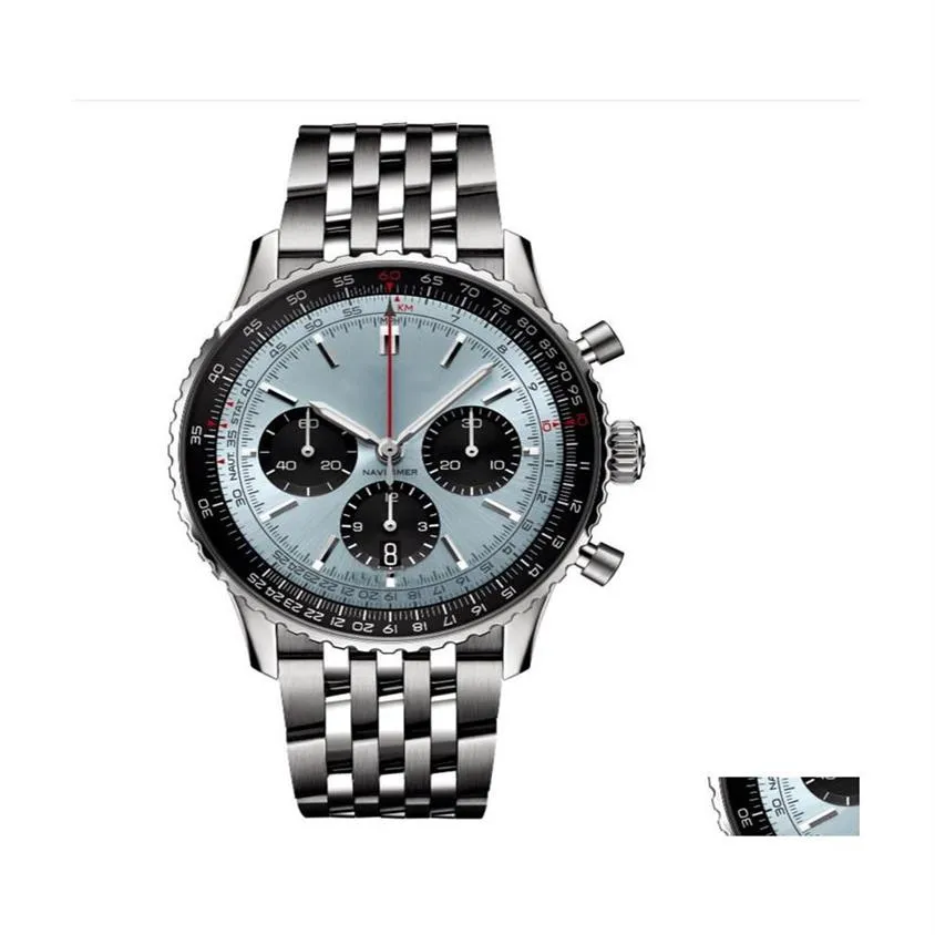 Kvinnors klockor Nacitimer B01 Fashion Business Chronograph 47mm Dial Panda Eye Belt Mens Quartz Wrist Watch Delivery Dhg278L