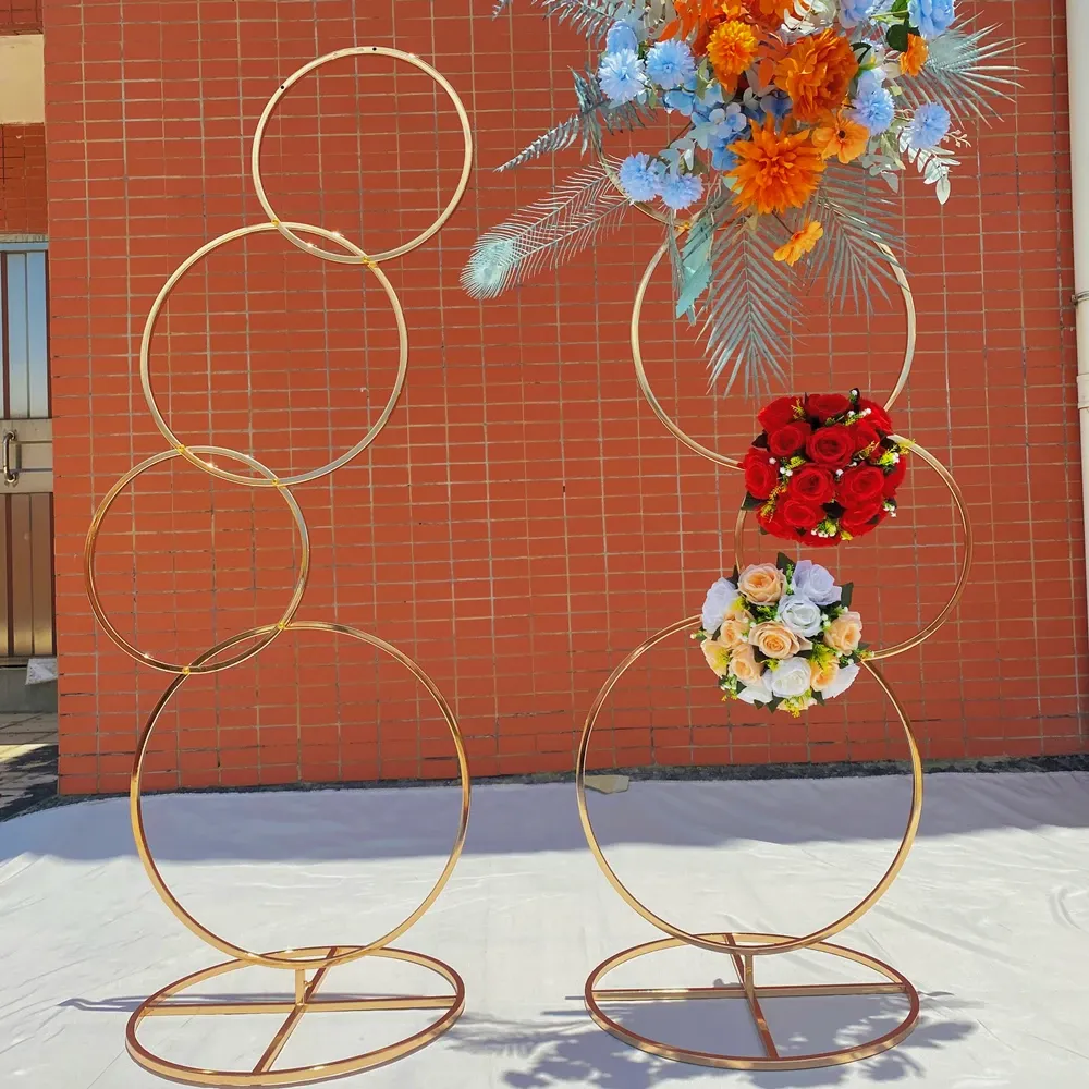 Anel flor rack eletrônico banhado a ouro arco suporte estrada chumbo peça central do casamento rack de flores para decoração de festa de evento