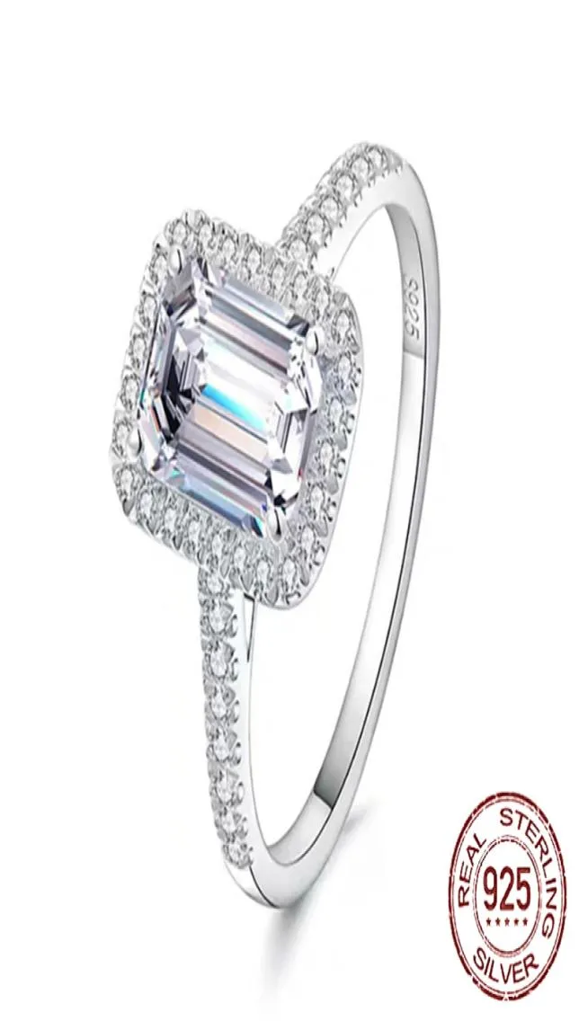 Anello nuziale originale in argento sterling 925 di alta qualità Principessa 57mm CZ Zircone rettangolo Anelli con diamanti per le donne Gioiello di fidanzamento9433117