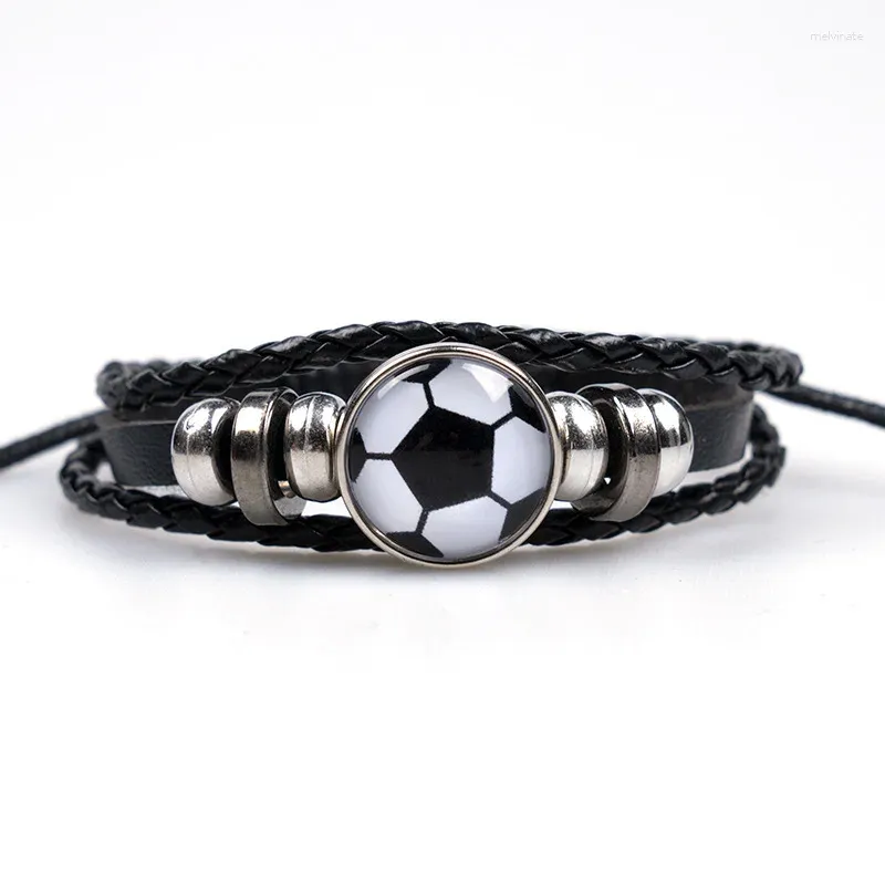 Charm Armband Men Leather Soccer Beaded Armband Punk Black Football Ball Accessories Handvävda minnessmycken gåvor