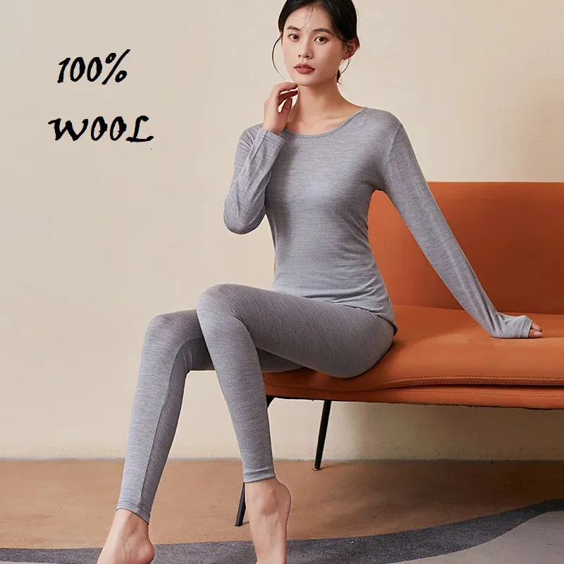 Bielizna termiczna damska 100 wełniana cienka podstawa warstwa bielizny termiczna Zestaw Spring Long Johns Women Wewnętrzna noszenie Kobiety Ubrania garnitur Merino Bazylarz 231211