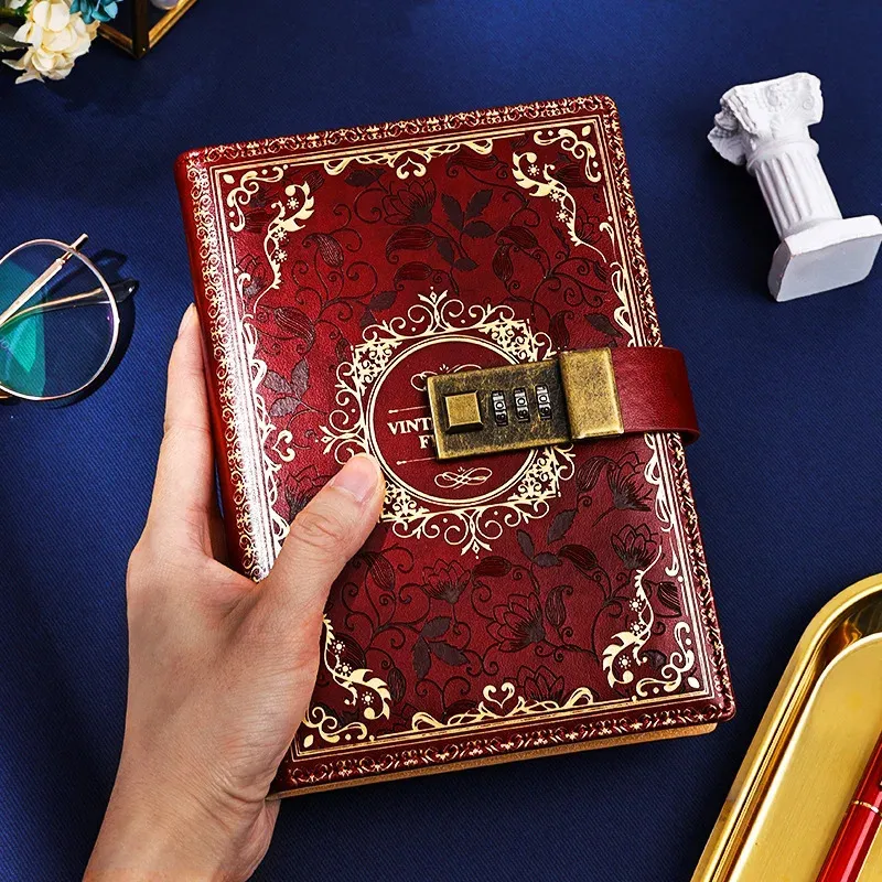 Notepads Exquisite Vintage Notebook PU A5 Notepad With Password Record Privacy Secret Log Office Stationery Travel Notes School Supplies 231212