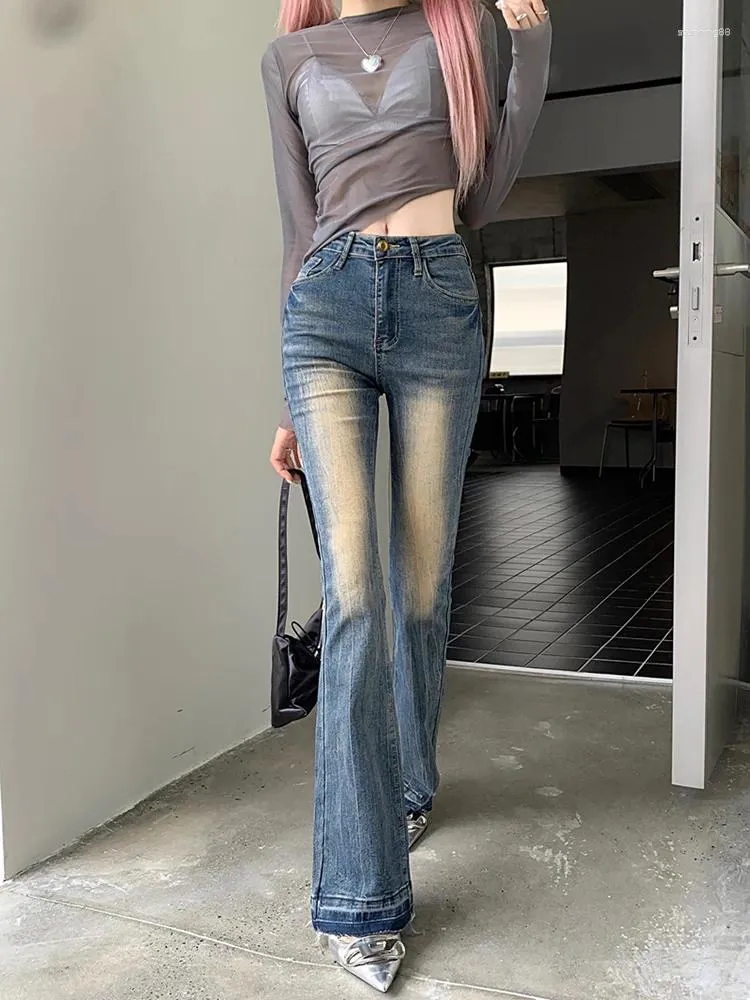 Jeans pour femmes Sexy taille basse maigre évasé femmes mode coréenne mince cloche bas jean pantalon broderie élastique streetwear denim pantalon