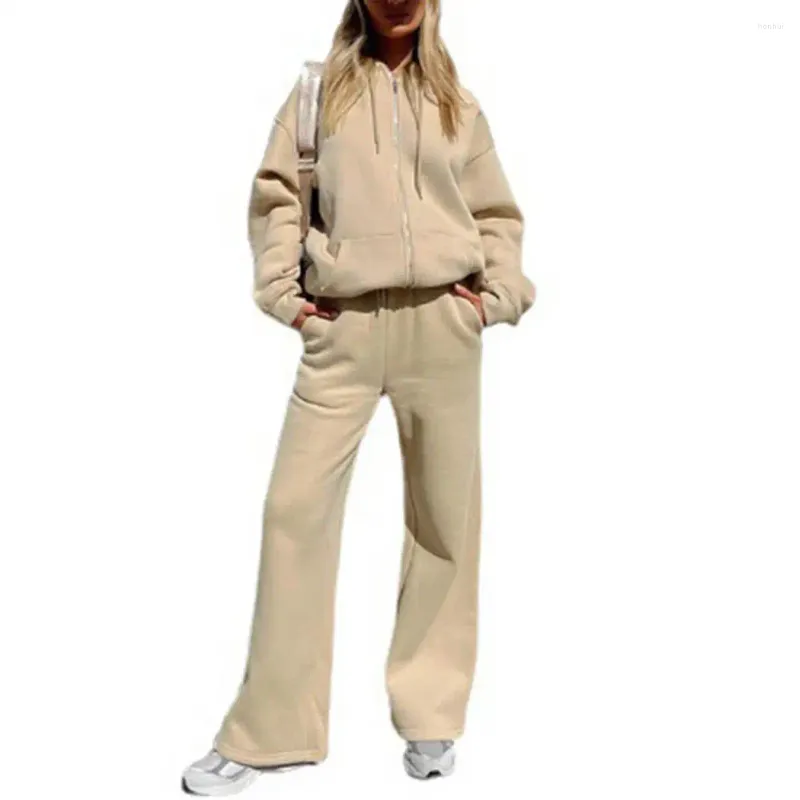 Pantalon de deux pièces pour femmes 2 pièces/ensemble Chic automne survêtement couleur unie à capuche droite pleine longueur ensemble de manteau pour femmes