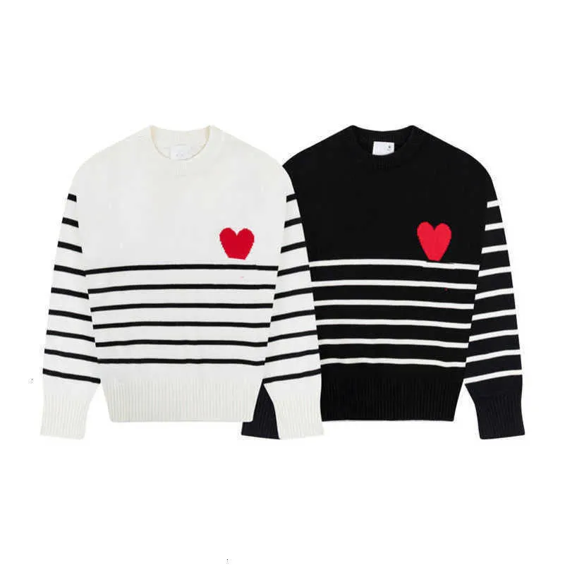 AMIs Sweater Unisex Luxury Paris Designer Striped Round Neck Turtleneck Jumper France Fashion Men's A Letter Red Heart Printed Casual Cotton Hoodie Women's Pull