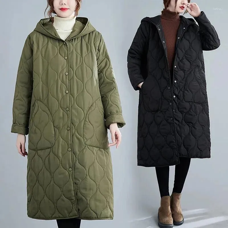 Trenchs de femmes manteaux chauds lâches à capuche Parkas manteau femmes automne hiver vintage vert coton mi-longueur épais coton rembourré veste vêtements d'extérieur