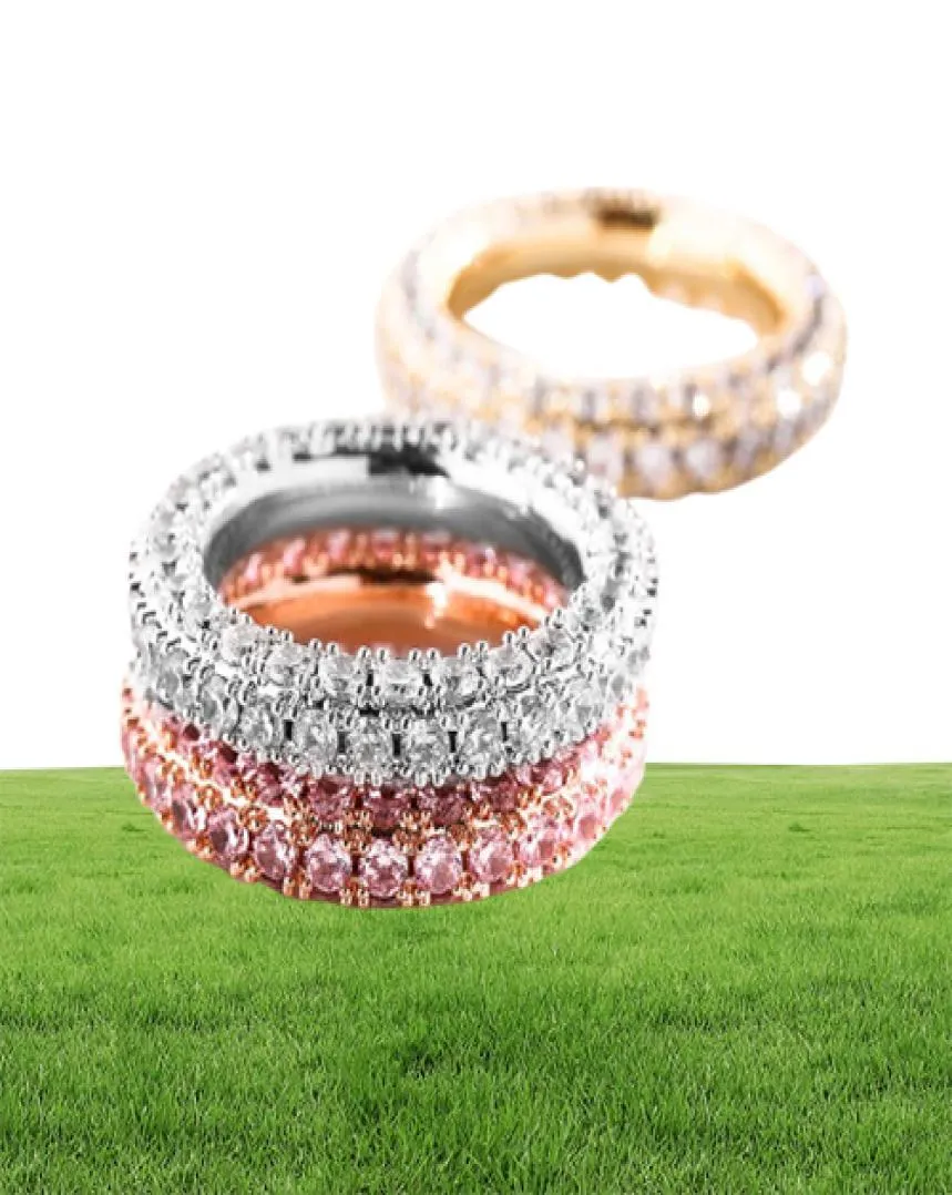 Три ряда циркониевых колец с боковыми камнями для мужчин и женщин, ювелирные изделия в стиле хип-хоп, рэпер, теннисная цепочка, размер кольца 7115397436