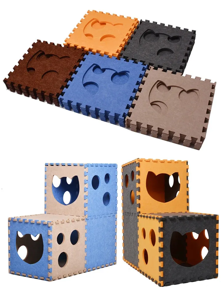 Cat Toys 5 Color Splice Tunnel Foldble Felt Scratcher Board Comfort Comfort Pet Lull Duplex House For Interactive Play 231212