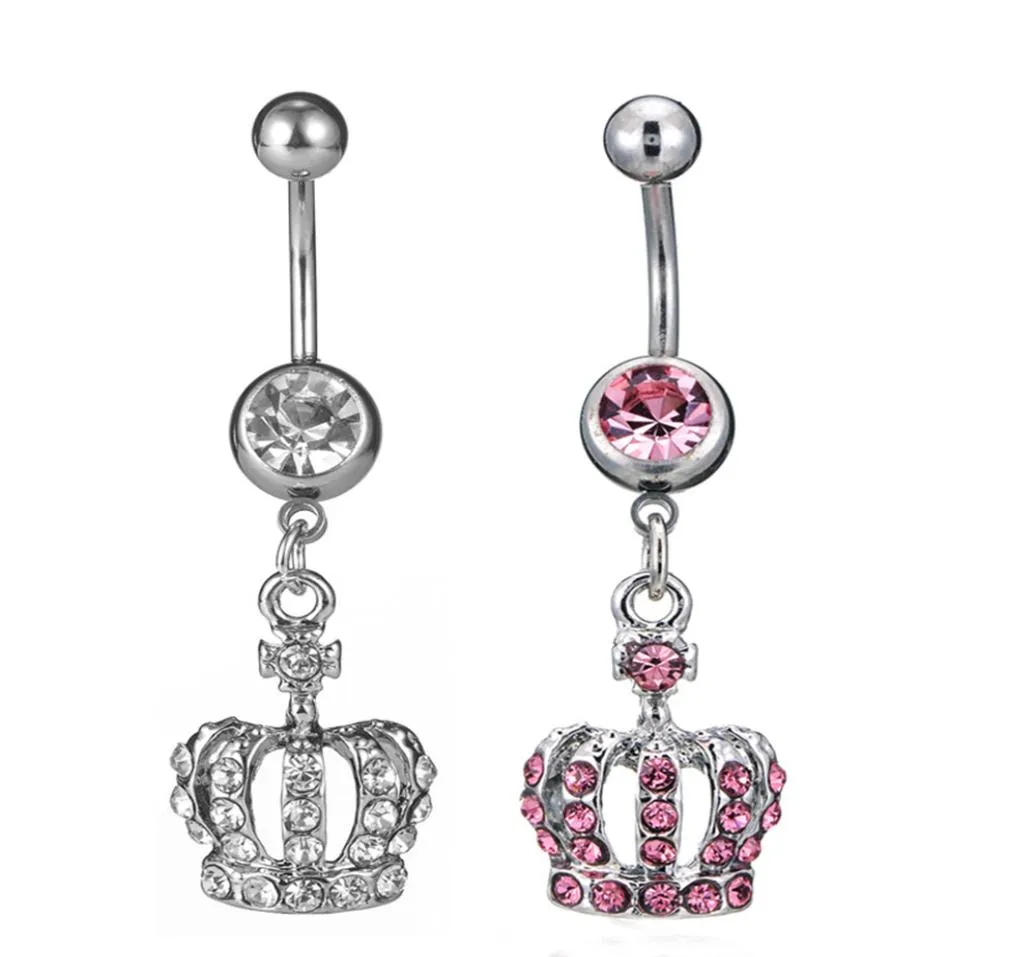 D0698 2 Färger Crown Clear Navel Belly Button Ring Piercing Body Jewlery 1611588293801