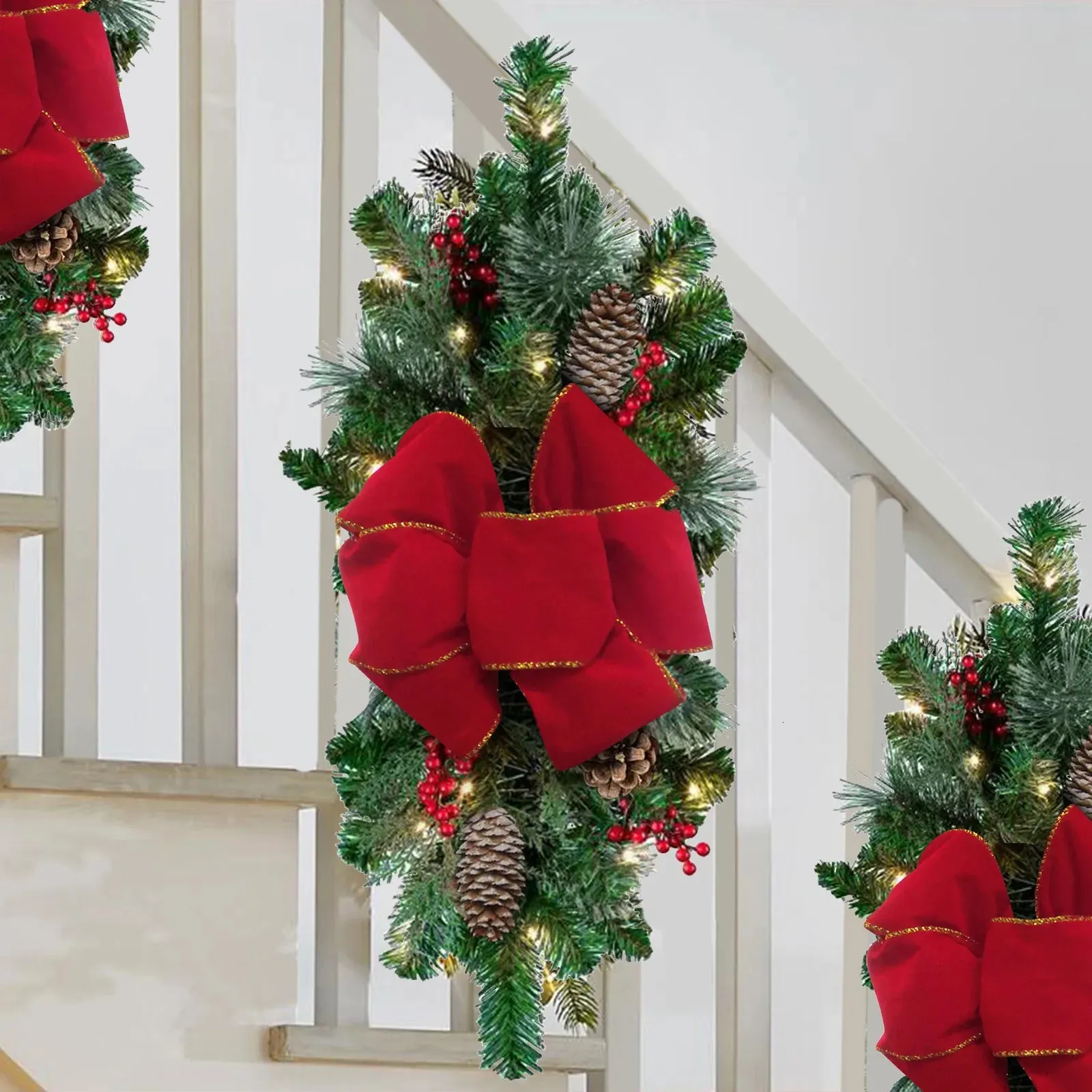 Christmas Decorations Cordless Prelit Stair Decoration Lights up Christmas Decorations Christmas Decoration Wreath Christmas Window Outdoor 231211