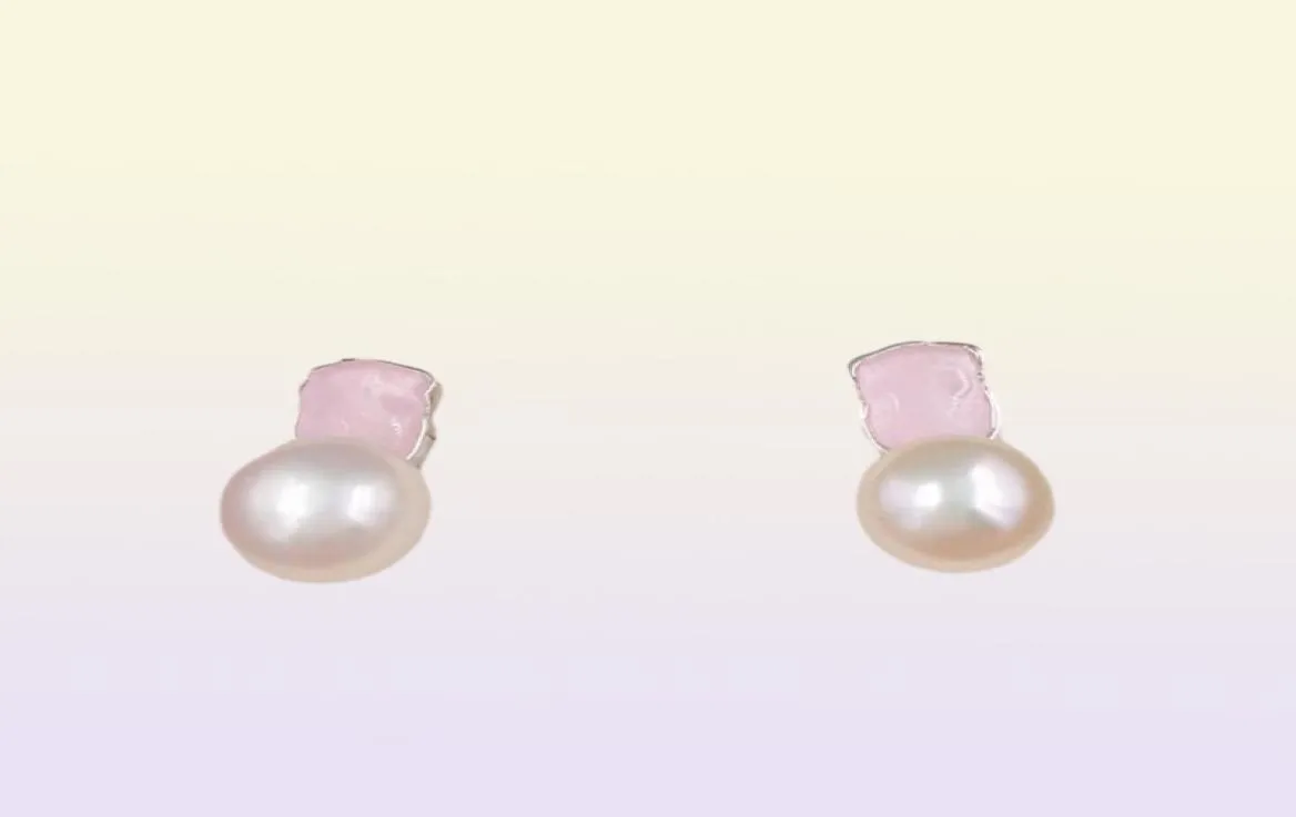 Bear Mini Color Earrings Stud i silver med Rose Quartite och Pearl Bear Jewelry 925 Sterling Andy Jewel 91543369083808643219683