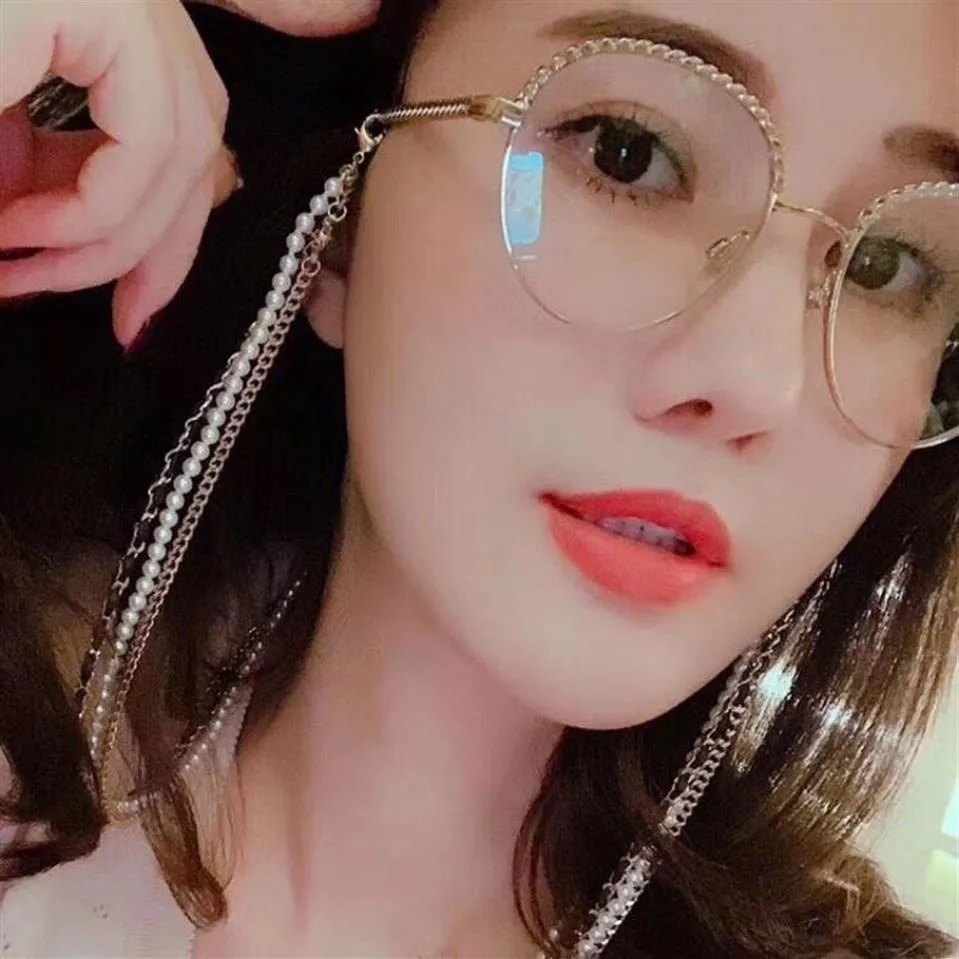 INS CH Three Links Glasses Hanging Chain Pearls Decoration Metal Lock Sunglasses Link 2 Colors 10pcs lot323T