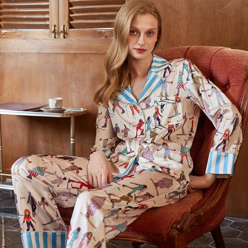 Sexy Pyjamas im TXii-Look, modisch, bequem, Eisseiden-Pyjama, High-End-Sinn-Stil, Revers, Frühling und Sommer, langärmeliger Heimanzug 231211