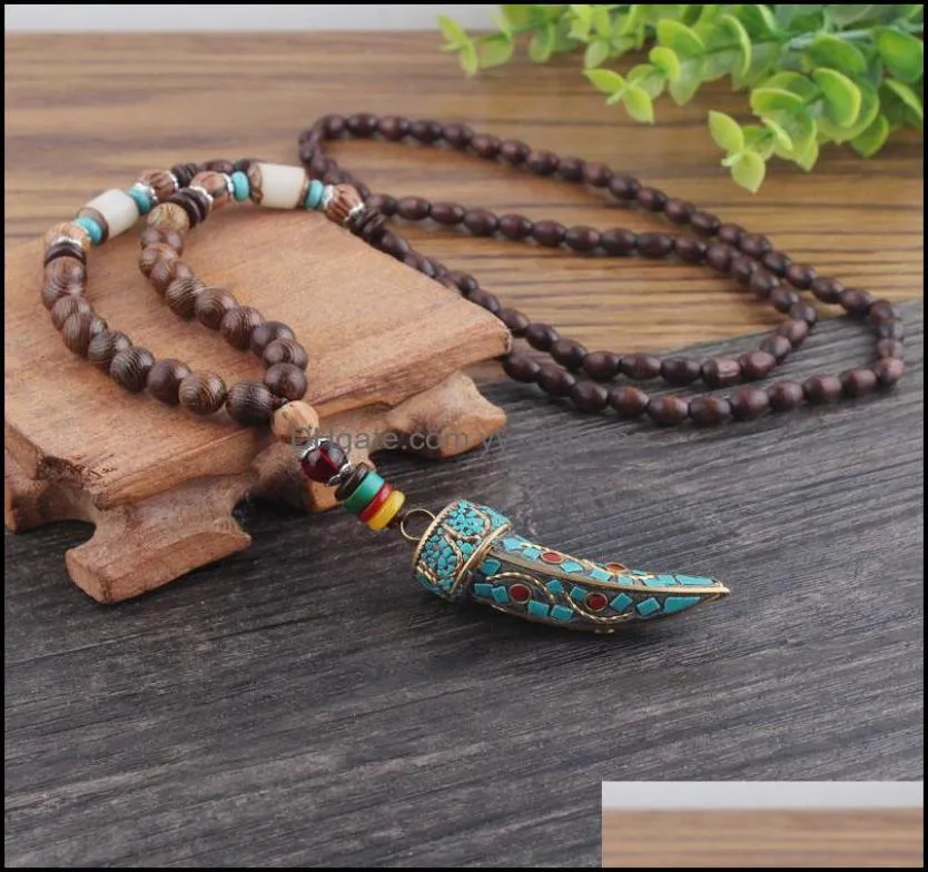 Pendant Necklaces Pendants Jewelry Weiyu Handmade Nepal Buddhist Mala Wood Beads Necklace Ethnic Ox Horn Long Statement For Wome5947149