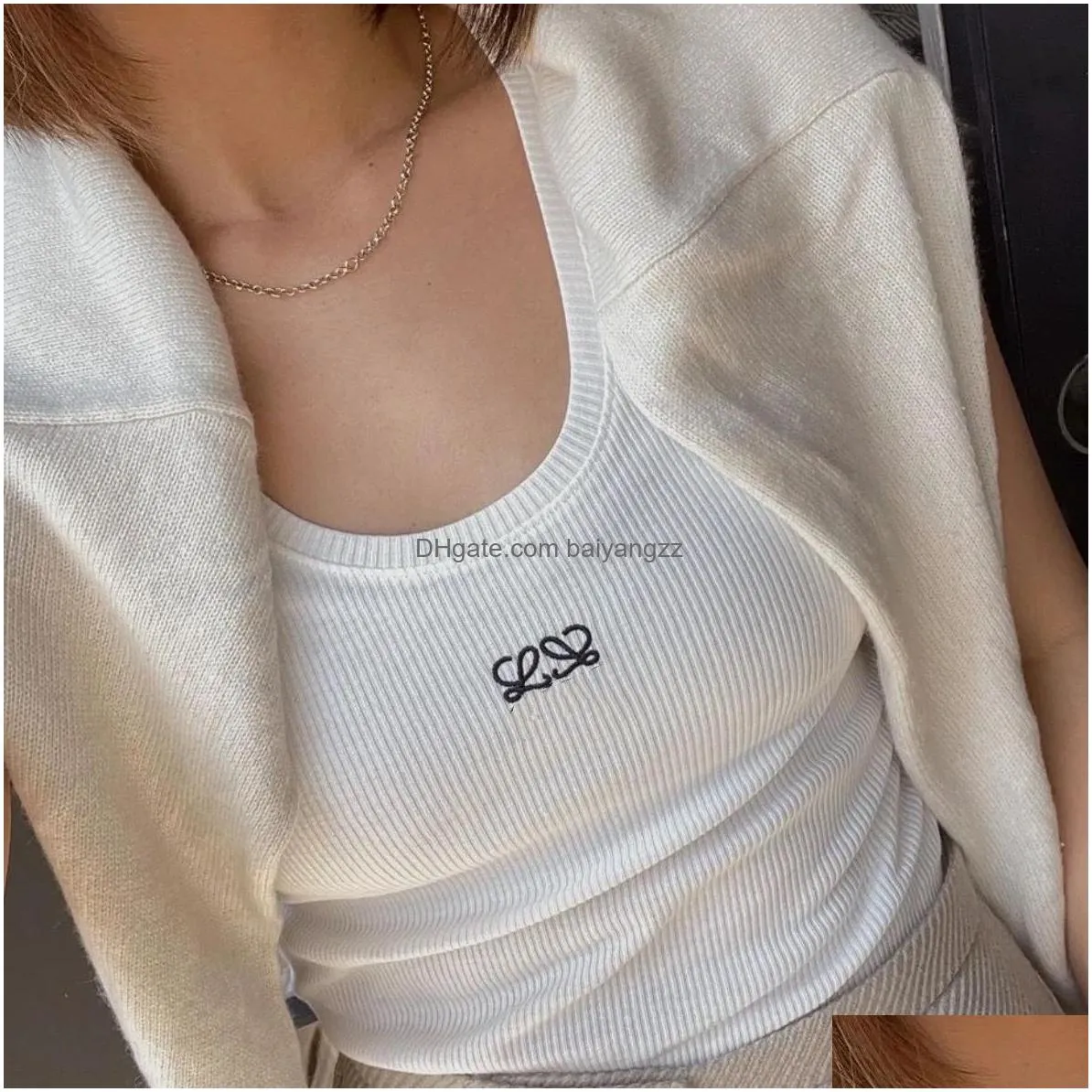 embroidery tank top summer short slim navel exposed outfit elastic sports knitted tanks