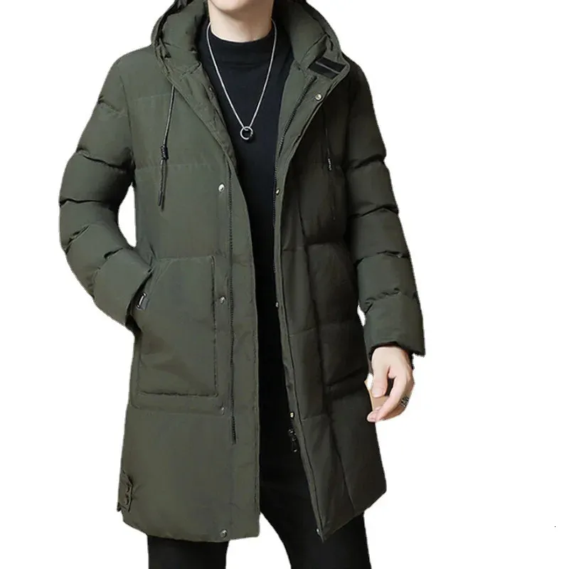 Mens Down Parkas Bawełniane kurtki Mężczyźni Zimowi środkowej długości Koreańska wersja koreańska z kapturem Windproof Wygodne zwykłe płaszcze 231212