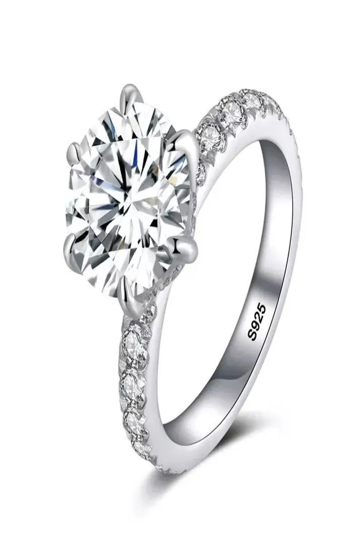 Avec certificat argent 925 anneaux pour femmes 20ct taille ronde zircone diamant bague solitaire bande de mariage fiançailles mariée Joyas Z2186090