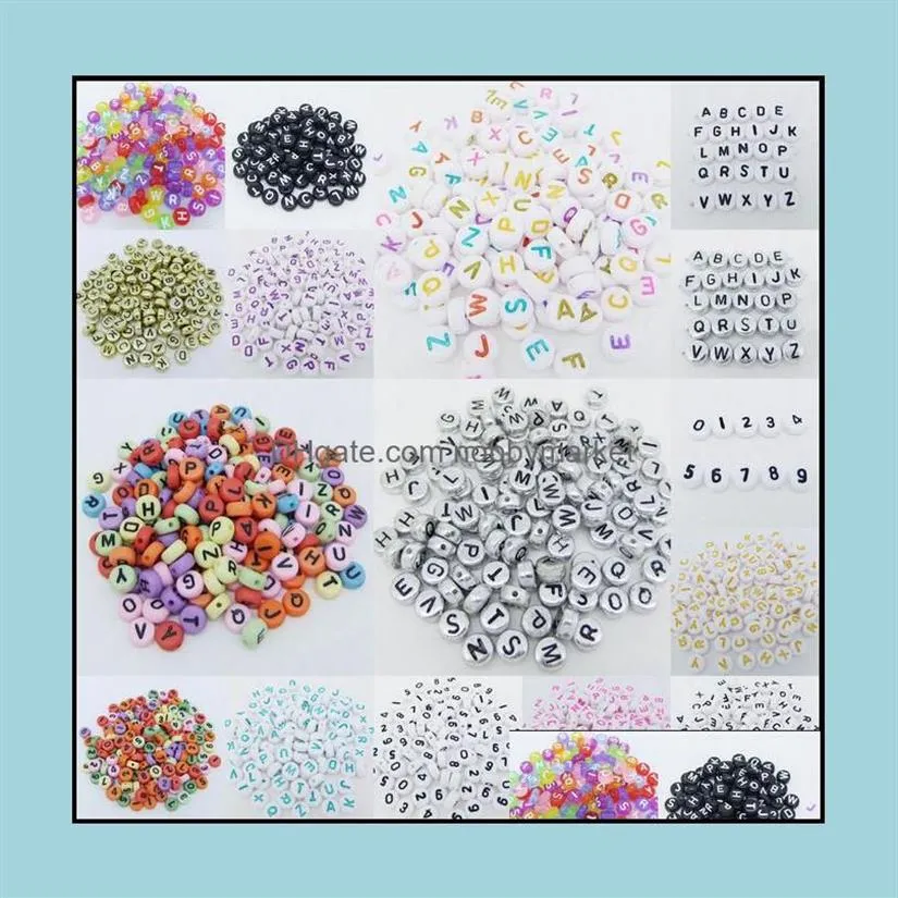 Akrylplast lucite lösa pärlor smycken 500 st 7mm akryl blandat alfabet bokstavsmynt runda platt spacer 15- stil plock dro2419