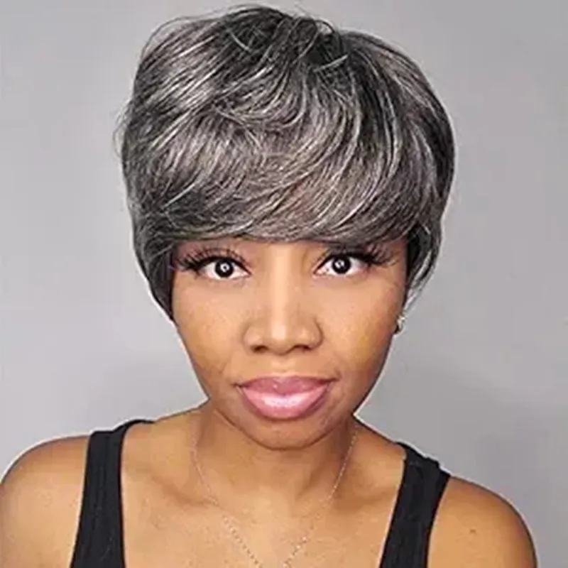 Grey Human Hair Wig 150 Density Short Salt Pepper Style Ideal For Womens Pixie Cut Real Hair Quality 572697 From Echoli2011 72.37 DHgate.Com