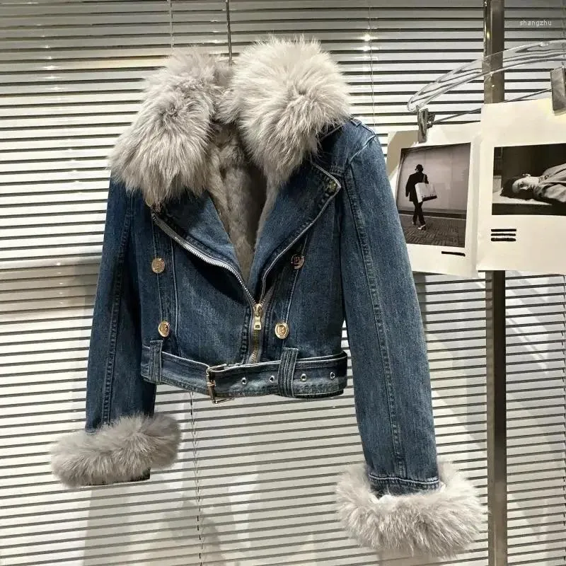 Kurtki damskie zima dżinsowa kurtka płaszczowa krótka kołnierz ciepłe strefy odzieży wierzcha gęstość luksusowej imprezy