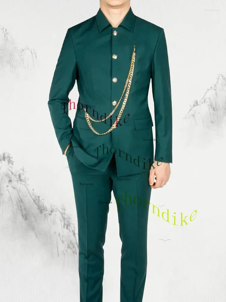 Ternos masculinos thorndike moda blazer masculino terno ciano único breasted suporte lapela jaqueta calças primavera estilo tradição fino ajuste regular